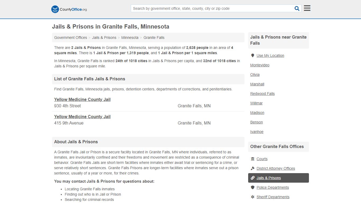 Jails & Prisons - Granite Falls, MN (Inmate Rosters & Records)